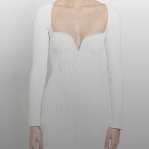 Cream Knit Plunge Mija Merino Wool Blend Rib Mini Dress Gauge81 Medium
